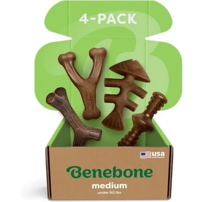 Image of Benebone Durable Dog Chew Toy Box for Aggressive Chewers with Wishbone, Fishbone, Stick &amp; Zaggler, Medium