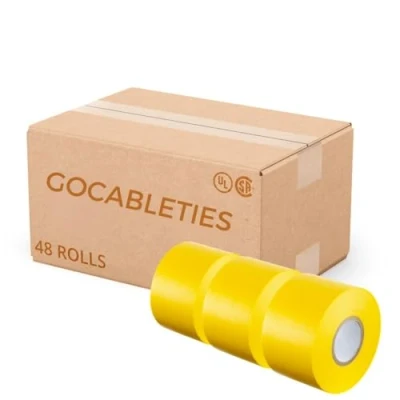 Image of Gocableties Yellow Wide Electrical Tape, 50mm x 33m, 2&quot; Strong Self Adhesive PVC Insulation Tape for Insulating, Repairing and Protecting Wires, 48 Rolls