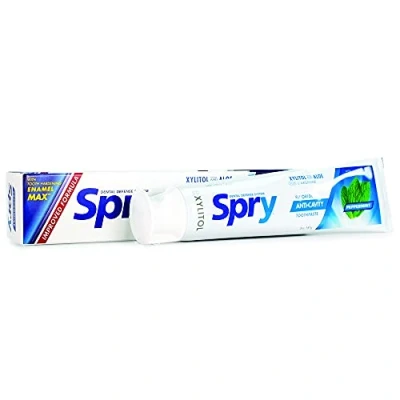 Image of Spry Xylitol Toothpaste 5oz, Fluoride Adult and Kids, Teeth Whitening with Xylitol, Natural Breath Freshening, Mouth Moisturizing Ingredients, Peppermint (Pack of 1)