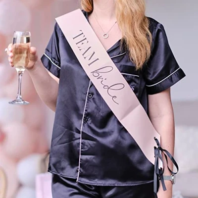 Image of Ginger Ray Hen Party Team Bride Sashes with Black Ribbon, Pink