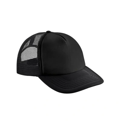 Image of Beechfield Vintage Plain Snap Back Trucker Cap Classic Retro Style Hat Black/Black
