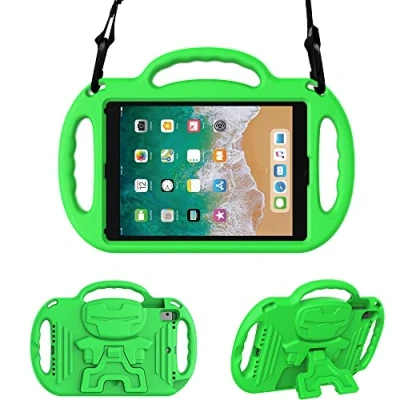 Image of Surom Kids Case for iPad 9.7 2018/2017 Light Weight Shockproof Handle Stand Cover with Shoulder Strap Lanyard 2018/2017/iPad Air/iPad Air 2 Green