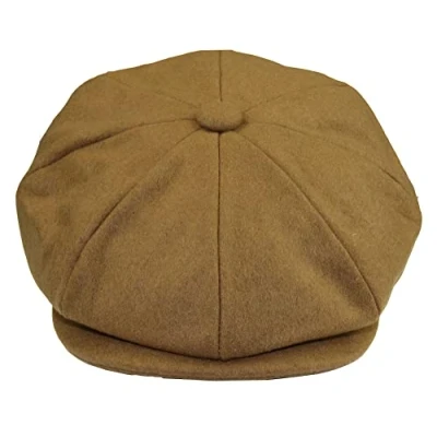 Image of Mens Tweed Newsboy Cap Baker Boy Flat Grandad Hat 8 Panel Plain Camel S