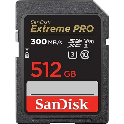 Image of SanDisk 512GB Extreme PRO SDXC Card, SD V90 Memory 8K, 4K and Full HD Video, up to 300 MB/s Shock, Temperature, Water X Ray Proof, UHS II, Class 10 U3