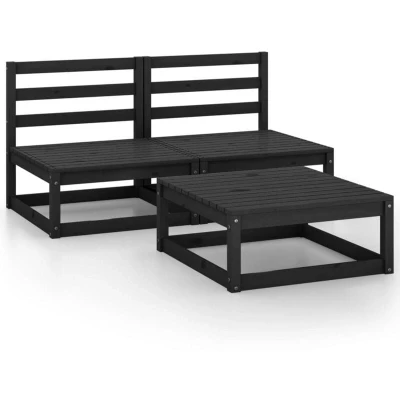 Image of vidaXL 3 Piece Garden Lounge Set Black Solid Pinewood