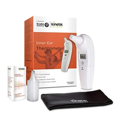 Image of Kinetik Wellbeing Inner Ear Thermometer Medical for Adults &amp; Kids Used by the NHS Electronic Body Temperature Fever Monitor, Travel Pouch Included