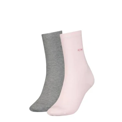 Image of Calvin Klein 2 Pack Classic Embroidered Logo Socks, Grey/Pink One Size Multicoloured