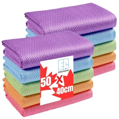Image of ERGONOW Streak Free 40x50cm Glass Cleaning Cloth, Lint Nanoscale Microfiber Tower, Fish Scale Polishing Tower for Window Mirror Dish 15.8&quot; x 19.7&quot; (Mix, 10)