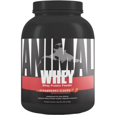 Image of Animal Whey Protein Strawberry Muscle Building &amp; Optimal Nutrition, with Digestive Enzymes, Powder Isolate for Post Workout Shakes, 2.3kg
