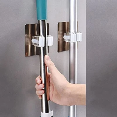 Image of 2/4pcs Adhesive Multi Purpose Hooks Wall Mounted Mop Organizer Holder RackBrush Broom Hanger Hook Kitchen Bathroom Strong Hooks,White 2pcs