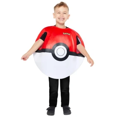 Image of amscan 9918522 Unisex Kids Official Pokémon Pokeball Tabard Fancy Dress Costume Age: 8 12 Yrs
