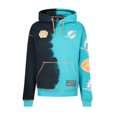 Image of Recovered Miami Dolphins NFL Ink Dye Effect Black and Turquoise Hoody