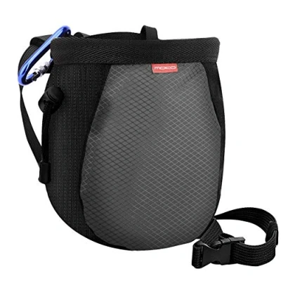 Image of MoKo Rock Climbing Chalk Bag, Bouldering Bag Bucket with Adjustable Belt &amp; Carabiner Drawstring for Weight Lifting Gymnastics Crossfit Black Gray