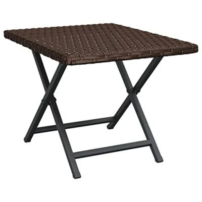 Image of vidaXL Folding Table in Brown Compact, Weather Resistant Outdoor Furniture PE Rattan and Powder Coated Steel Material Rectangular Shape 45x35x32 cm