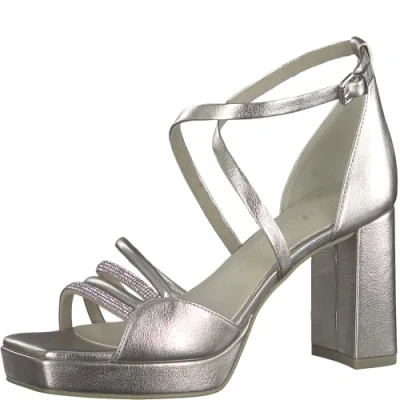 Image of MARCO TOZZI Women&#039; 2 28356 30 Heeled Sandal, Platinum Comb, 6 UK