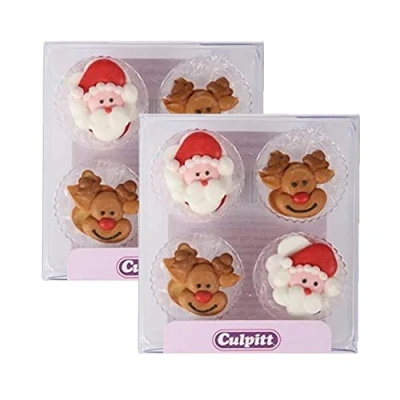 Image of Culpitt Sugar Cake Decorations Santa and Rudolph (Pack of 2, Total 24 Decorations)