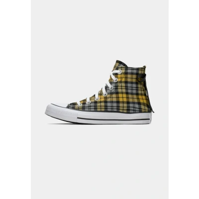 Image of Converse Chuck Taylor ALL STAR Plaid Hightop trainers, Women&#039;s, Size: 6, Black/yellow/white shoes