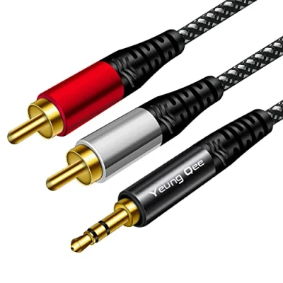 Image of Yeung Qee 3.5mm to 2 RCA Audio cable 5M, Nylon Braided Male 2RCA Stereo Y Adapter AUX Splitter Cord Compatible with Smartphones, MP3, Tablets, Speakers, HDTV (5M)
