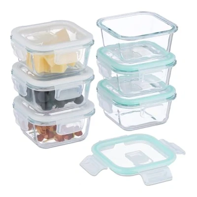 Image of Relaxdays Glass Containers with Lid, Set of 6, 320 ml, Meal Prep, Food Storage Boxes, Plastic Airtight, Transparent