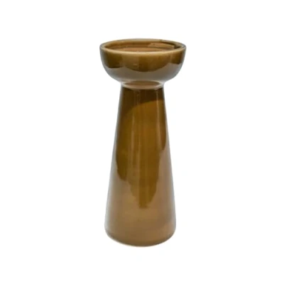 Image of Ivyline Bowen Pillar Candle Holder in Fawn with Stable Base Modern Elegant Home Decoration H22 x D9 cm