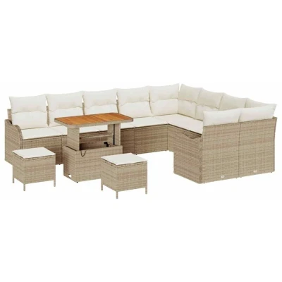 Image of Vidaxl 12 Piece Garden Sofa Set with Cushions Beige Poly Rattan Acacia