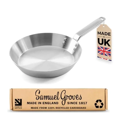 Image of Samuel Groves 26cm Stainless Steel Frying Pan PFAS Free Cookware, Induction Compatible, Oven Safe &amp; Dishwasher Safe, Durable UK Made Design for Sautéing and Frying, Non Toxic Cooking Surface