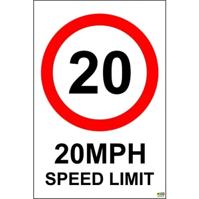 Image of 20 mph Speed limit sign 1.2mm rigid plastic 300mm x 200mm