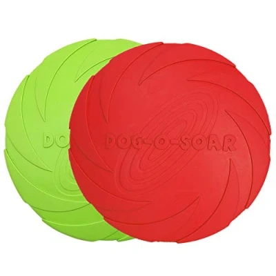 Image of Vivifying Dog Flying Disc, 2 Pack 7 Inch Natural Rubber Floating Saucer for Both Land and Water (Green + Red)
