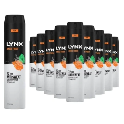 Image of Lynx XXL Antiperspirant Jungle Fresh 72H Long Lasting Sweat and Odour Protection Deodorant Spray for Men with Unique Scent of Palm Leaves Amber, 250ml Pack 12