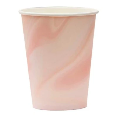 Image of Ginger Ray Pink Marble Eco Friendly Paper Party Drinking Cups 8 Pack