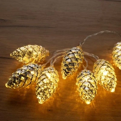 Image of Ideen mit Herz LED Fairy Lights Pine Cones Silver 10 LEDs Warm White Lighting Christmas, Advent 1.20 m Long Timer
