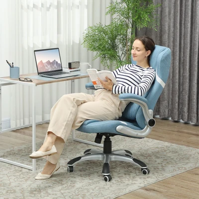 Image of Vinsetto High Back Executive Office Chair, Fabric Desk Chair with Flip up Armrests, Adjustable Lumbar Support and Tilt Function, Blue