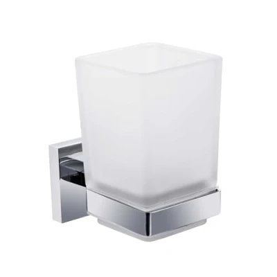 Image of iBathUK Epsom ToothBrush Holder, Wall Mounted Frosted Glass, Toothpaste Storage Stand Tumbler Organizer for Bathroom Chrome
