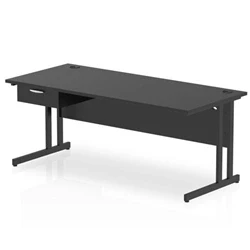 Image of Impulse 1800x800 Desk Black/Black Cantilever Leg 1x1 Drawer Fixed Ped