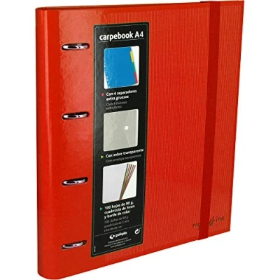 Image of Grafoplás 88102051 Folder 4 Rings Punched A4 with Transparent Envelope, Dividers and 100 Sheets, Red, of 35 mm, Rubber Closure, Carpebook Multiline