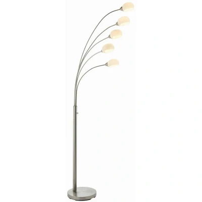 Image of Jaspa LED 5 Light Floor Lamp Satin Nickel, White Glass