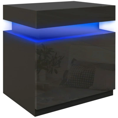 Image of HOMCOM High Gloss Front Bedside Table, Nightstand with RGB LED Light and 2 Drawers, Chest of Drawers for Bedroom, Living Room, Black