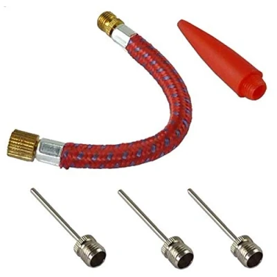 Image of Komonee 5Pc Inflatable Pump Adapter Kit Ball Needles Set with Car Valve Flexible Air Hose Extension Nozzle Connectors for All Type Tyres Toys