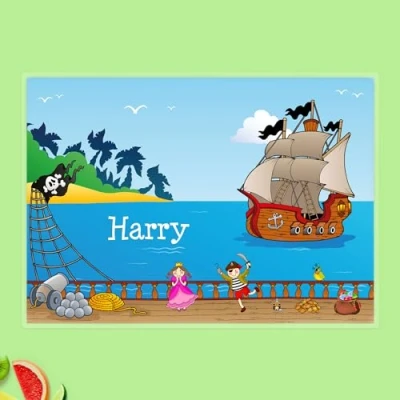 Image of dotty about paper Personalised Kids Placemat Pirate and Princess Ship