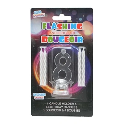Image of SHATCHI Number 0 9 LED Light Up Flashing Colour Changing Holder with 4 Wax Cake Candles Birthday Anniversary Table Decorations, Multicolour, One Size