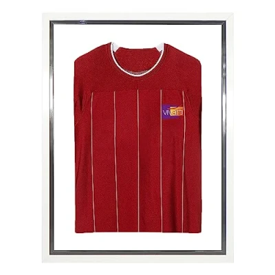 Image of Vivarti DIY Adult Standard Sports Shirt Display Frame for Football Shirt, Rugby Band T Shadow Box 60 x 80cm White Frame, Silver Inner Backing Card