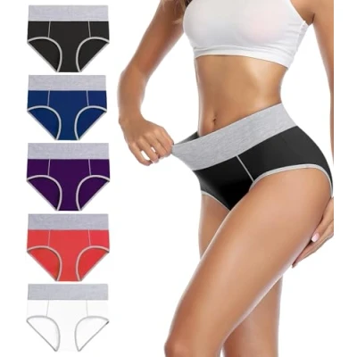 Image of wirarpa Underwear Women High Waist Cotton Knickers Ladies Panties Full Coverage Briefs Underpants Plus Size Multicolour 5 Pack 4XL