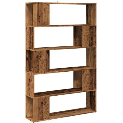 Image of vidaXL Book Cabinet/Room Divider 5 Tier Freestanding Bookshelf Engineered Wood, Brown Old Wood Finish, 100x24x155 cm for Living Room/Bedroom/Study