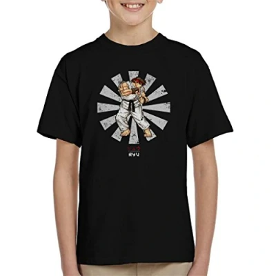 Image of Cloud City 7 Ryu Street Fighter Retro Japanese Kid&#039;s T Shirt Black