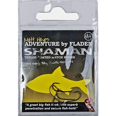 Image of FLADEN Matt Hayes SHAMAN Quality Teflon Coated Barbless MATCH Eyed Fishing hooks (size 10, 12, 14, 16, 18 &amp; 20) Ultra Sharp, Silky Smooth Non Glare (10 size 18) [14MH 0218]