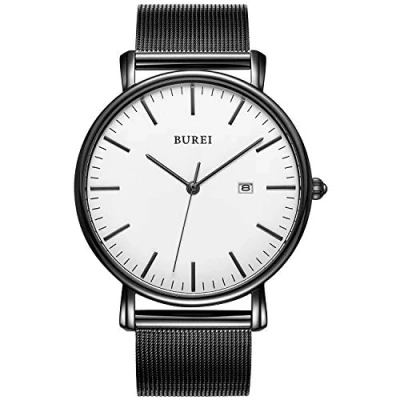 Image of BUREI Men&#039;s Wrist Watches,Minimalist Analog Quartz Watches for Men with Mesh Band,Gifts