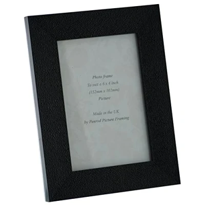 Image of Penrod Picture Framing Charleston Shiny Embossed Black 6x4 inch photo frame with mirror effect edge.