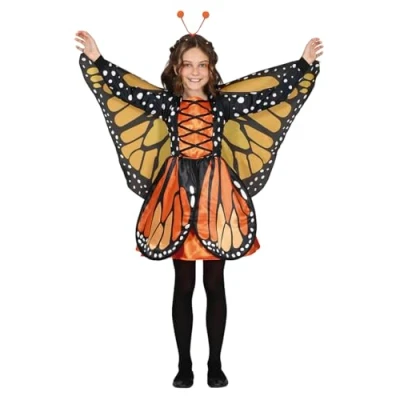 Image of FIESTAS GUIRCA Marvellous Butterfly Girls Fancy Dress Costume Orange Monarch with Headband for Children 7 9 Years