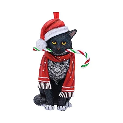 Image of Nemesis Now Candy Cane Cat Hanging Ornament (LP) 9cm, Red, Christmas