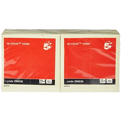 Image of 5 Star Office Re Move Notes Repositionable Pad of 100 Sheets 76x76mm Yellow [Pack 12]